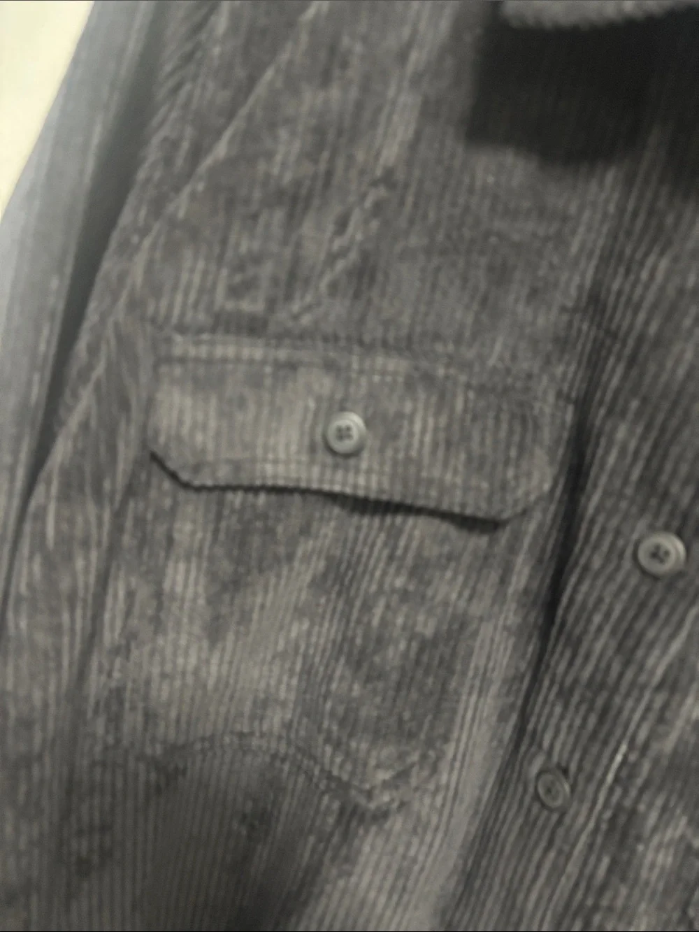 NEW - Men's Black Corduroy Button-Up Jacket with Plaid Lining